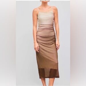Cider Ombre Beige to Brown Ruched Slip Dress